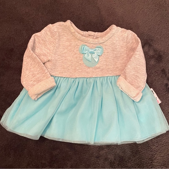 Minnie Mouse fleece and tulle dress-Teal and dray pull on-Super cute!-Size 3 mo - Picture 1 of 8